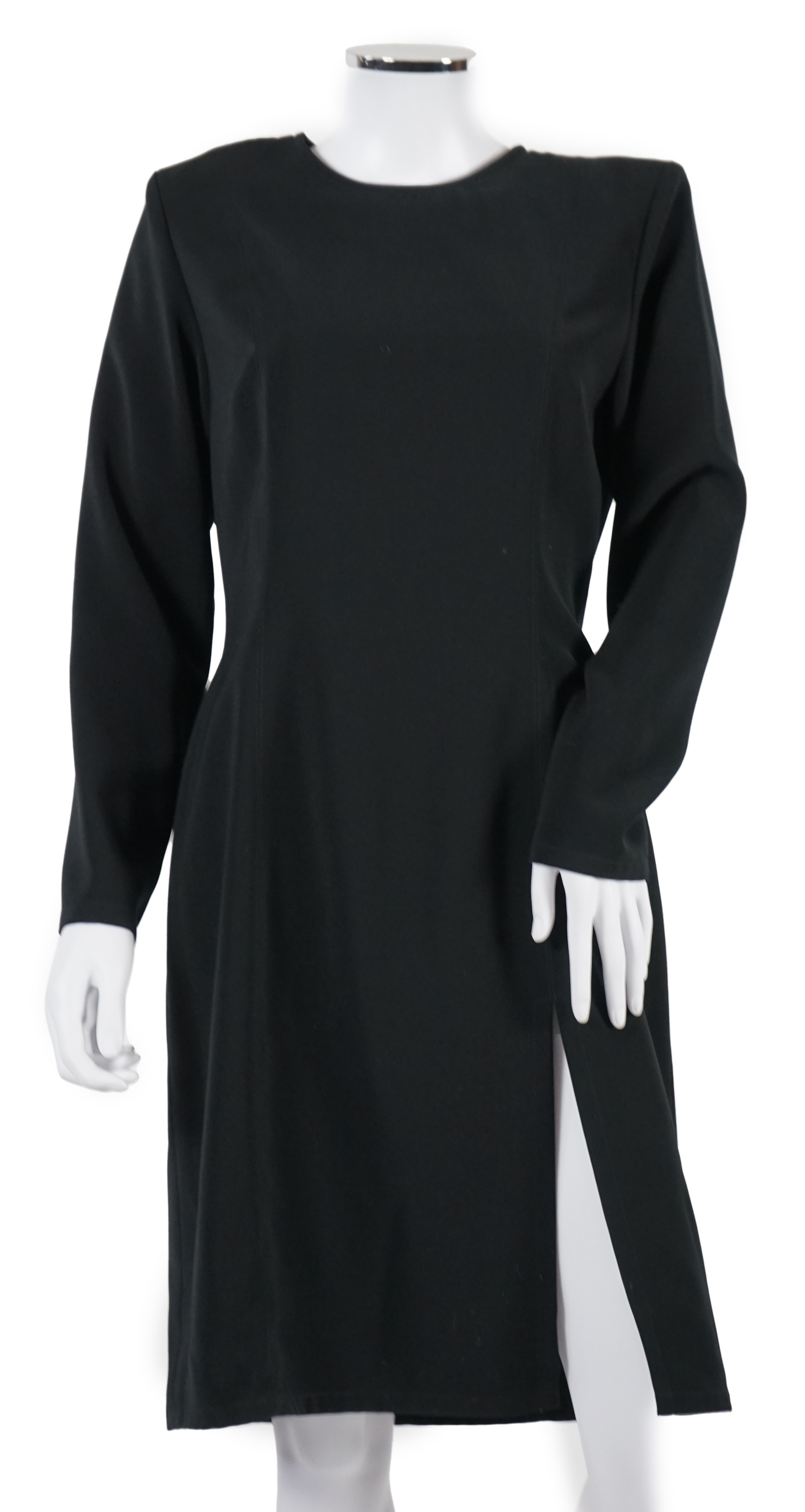Two vintage Yves Saint Laurent variation lady's black evening dresses, F 42 (UK 14). Proceeds to Happy Paws Puppy Rescue